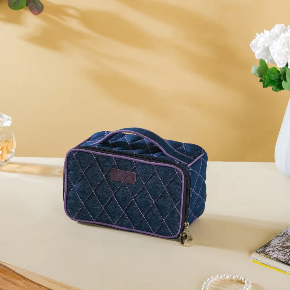 Denim Makeup Bag Set Of 2 Blue And Purple - Image 16