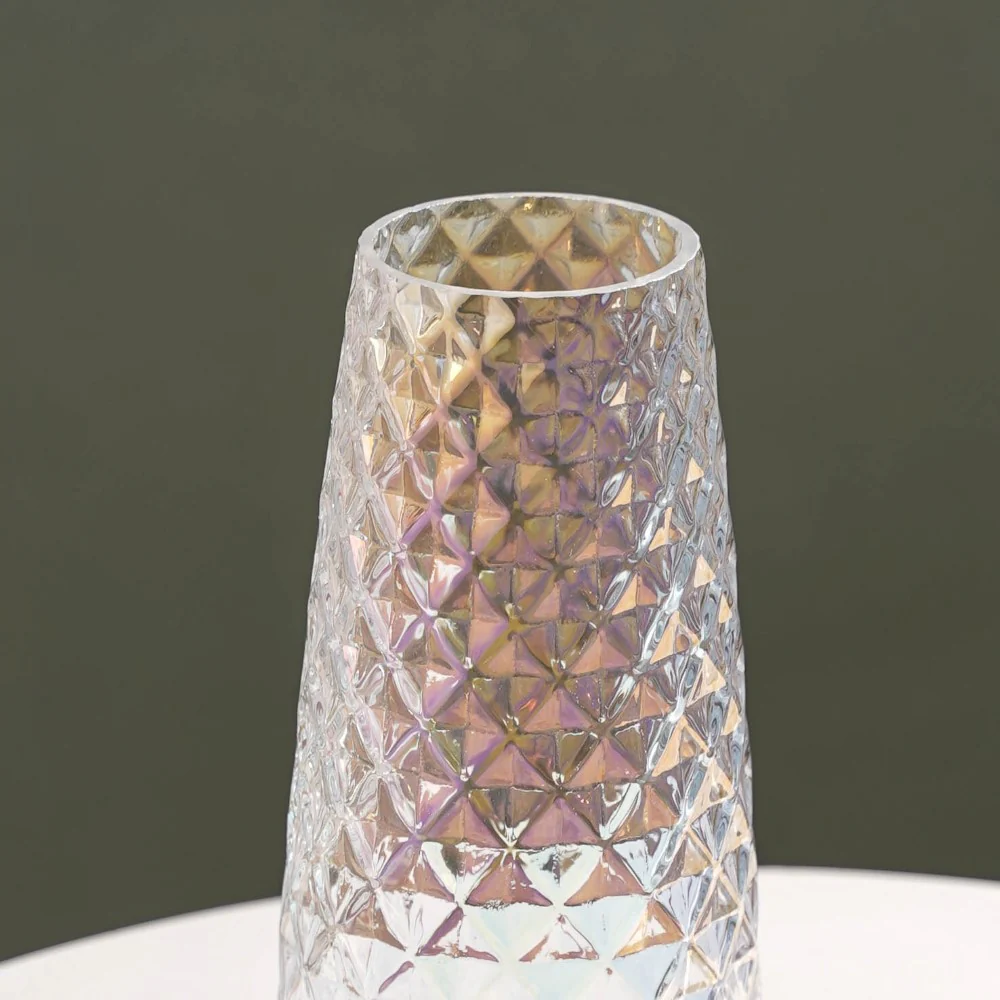 Diamante Glass Flower Vase Iridescent - Image 7