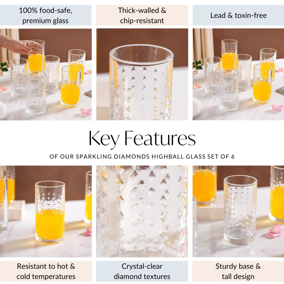 Diamond Design Highball Glass Set Of 6 466ml - Image 6