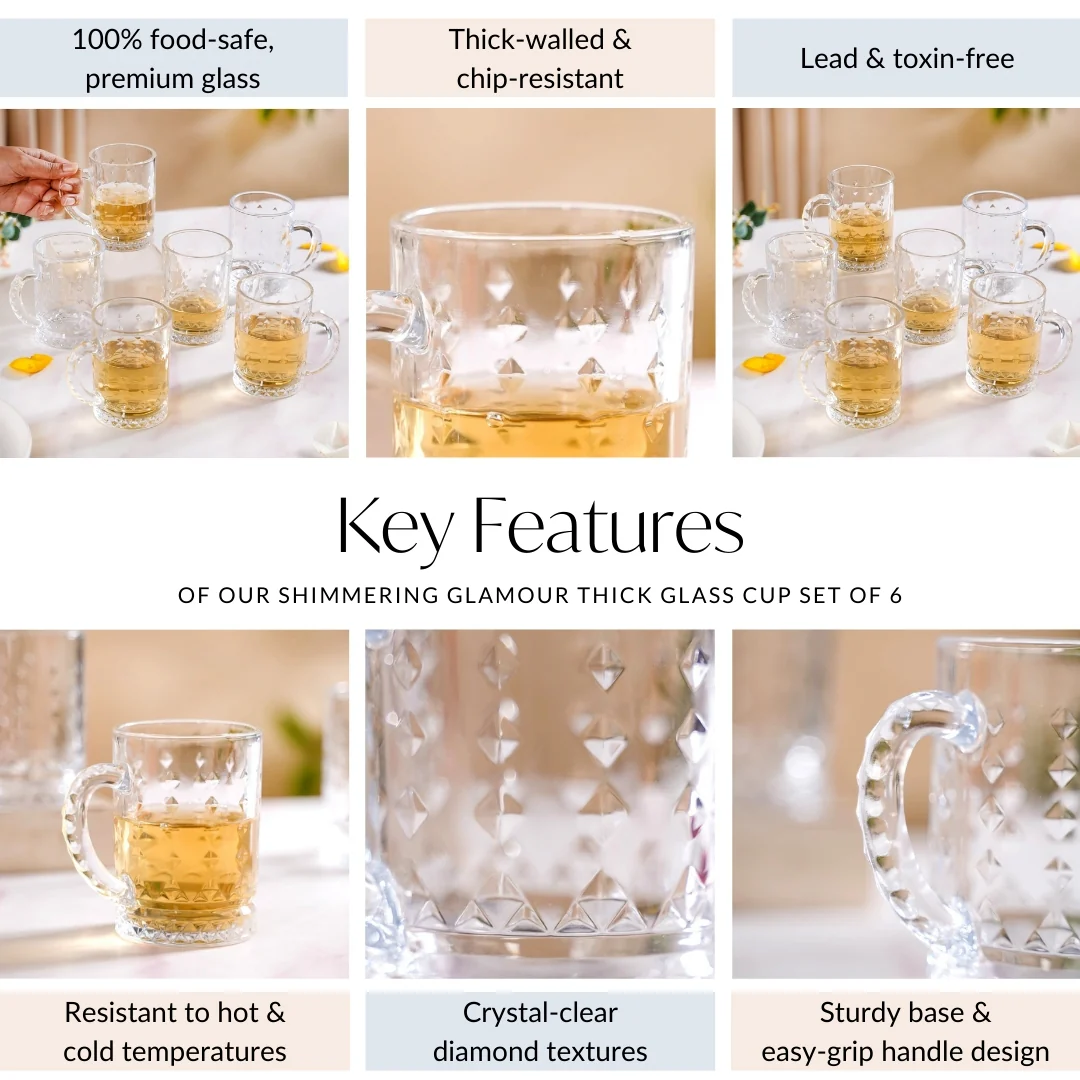 Diamond Embossed Glass Cup Set Of 6 200ml - Image 5