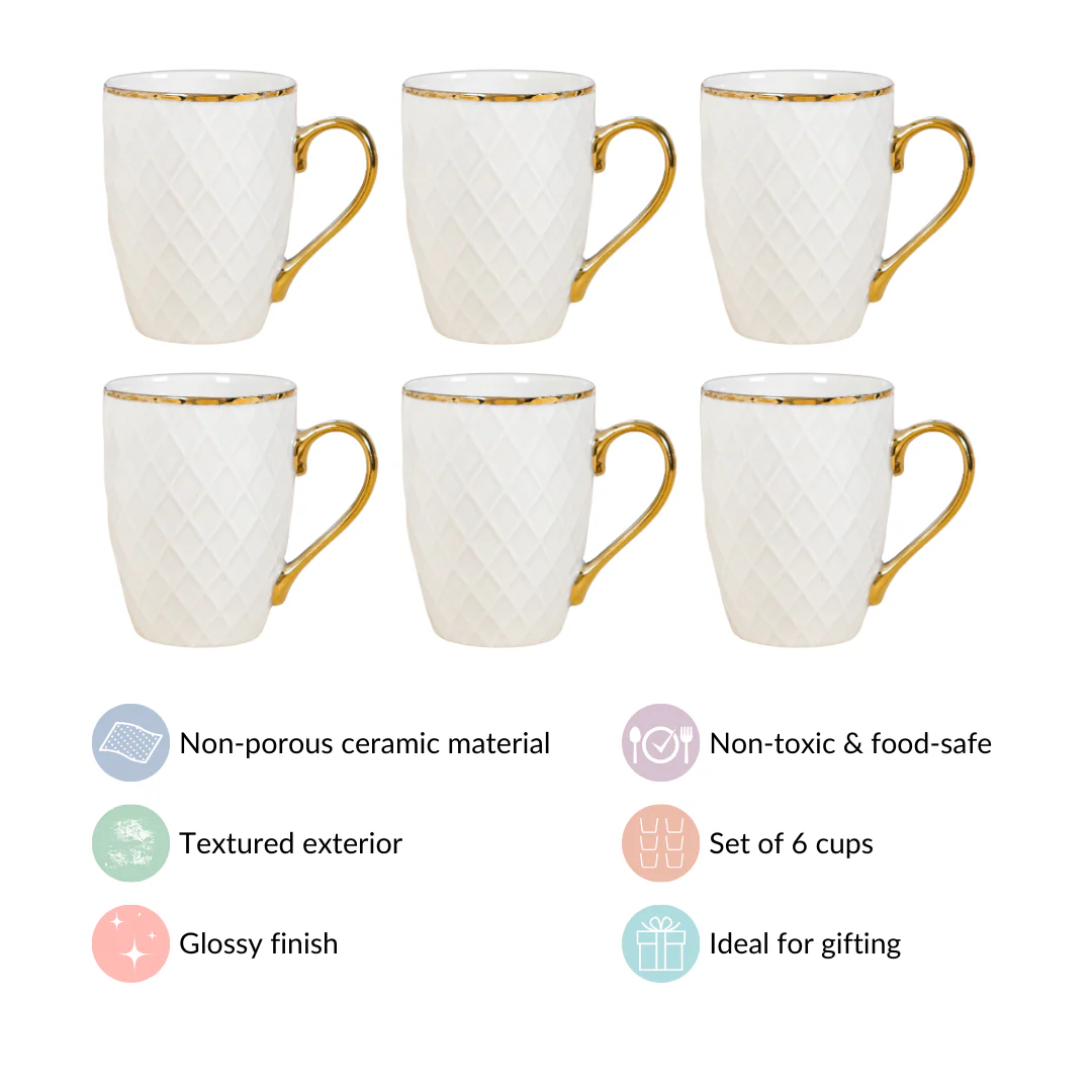 Diamond Embossed Mug Set of 6 330ml - Image 4