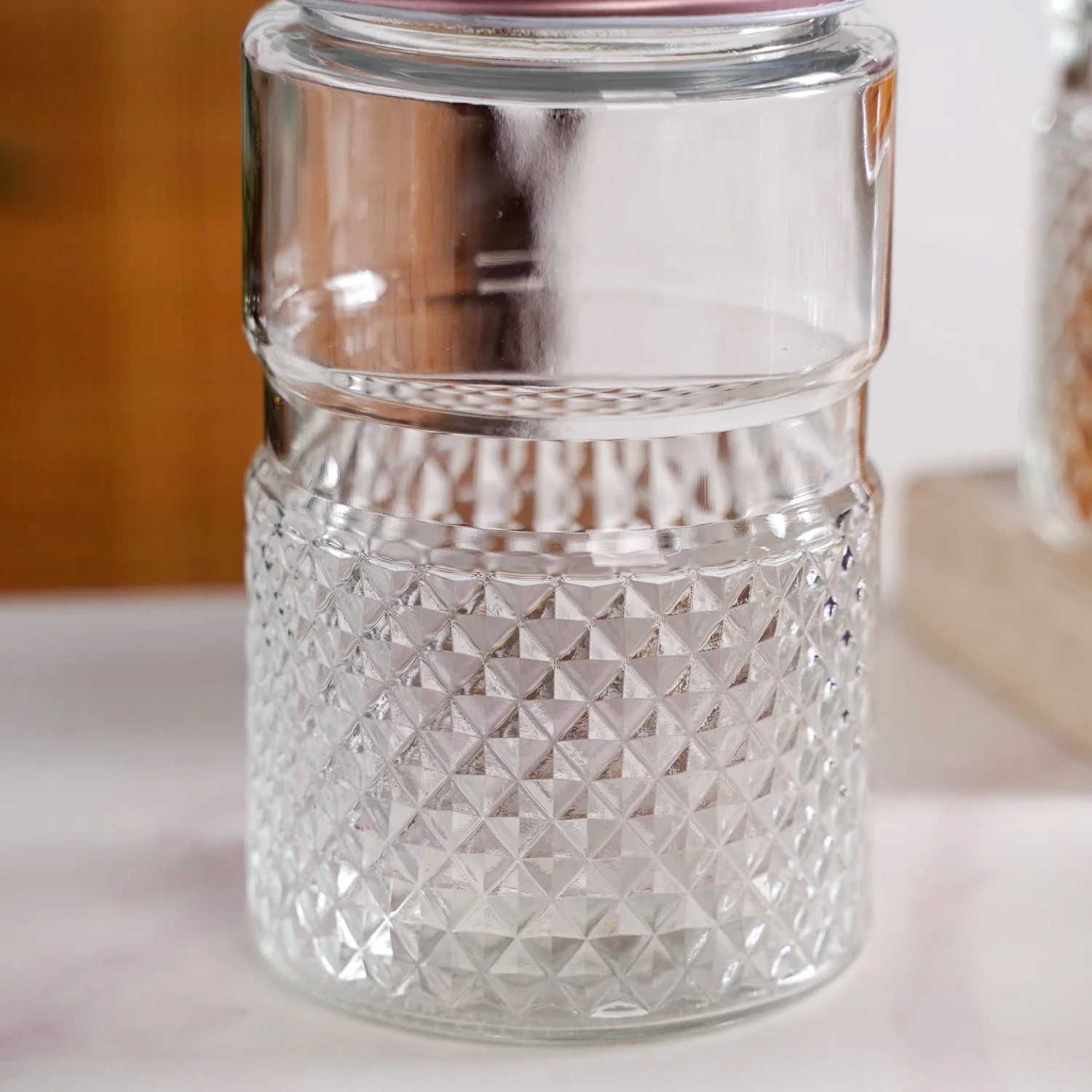 Diamond Embossed Storage Glass Jars With Lids Set Of 4 1000ml - Image 7