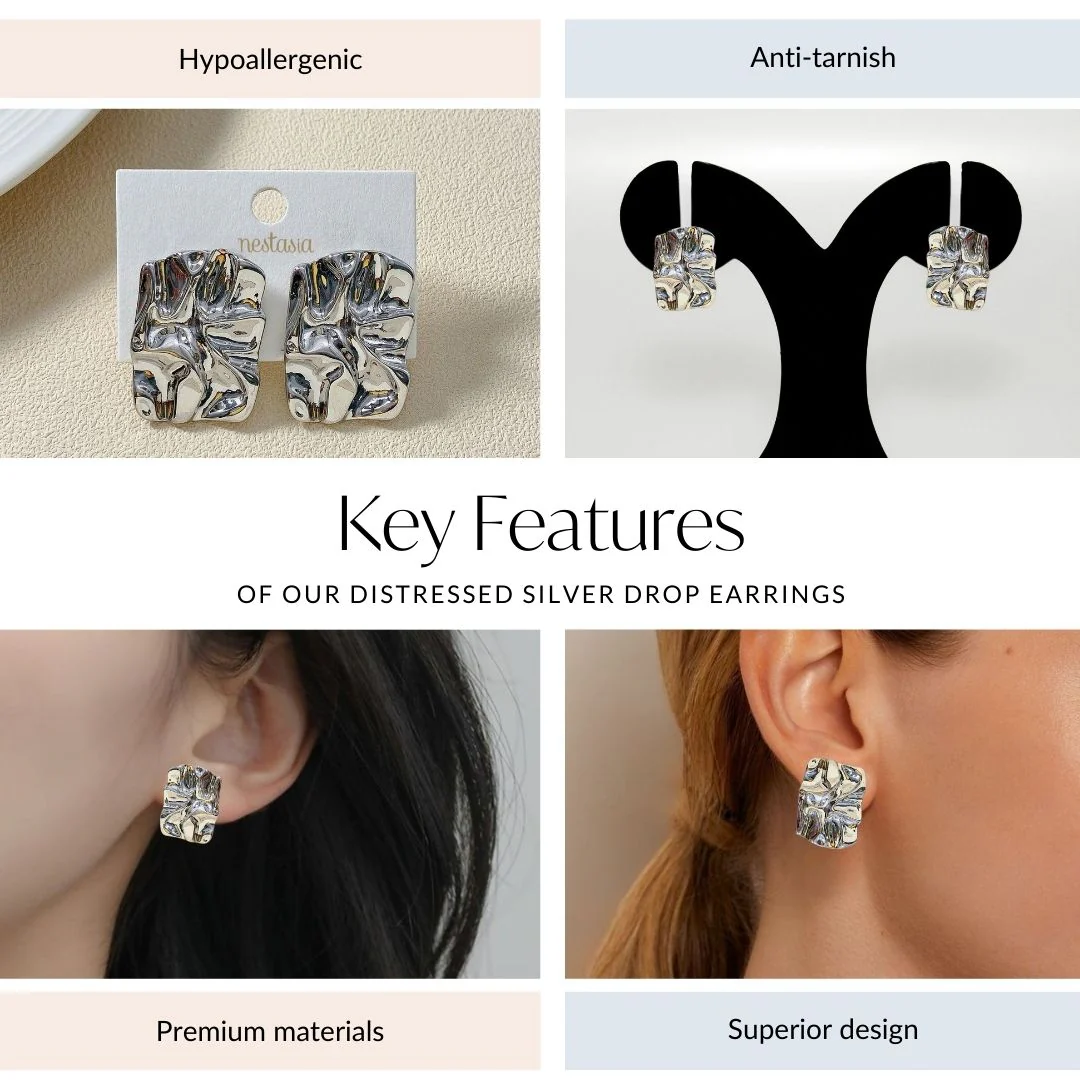 Distressed Silver Drop Earrings - Image 4