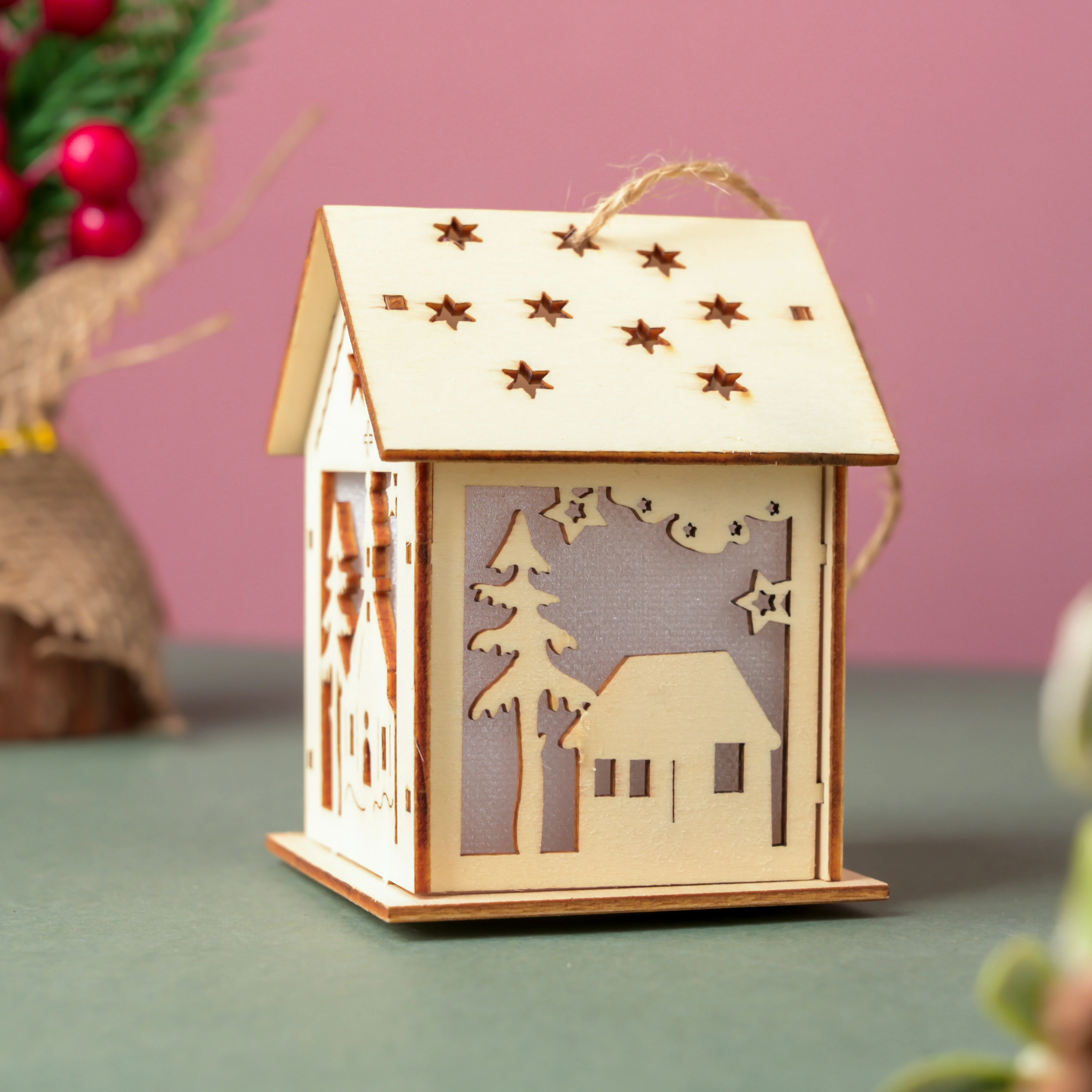 DIY Wooden House LED Christmas Decor Small - Image 9