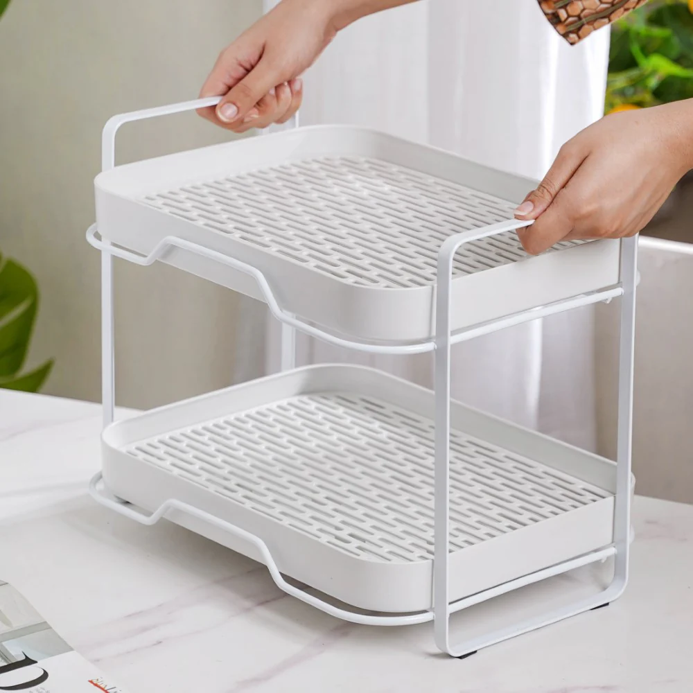 Double Decker Metal Organiser Rack White - Image 2