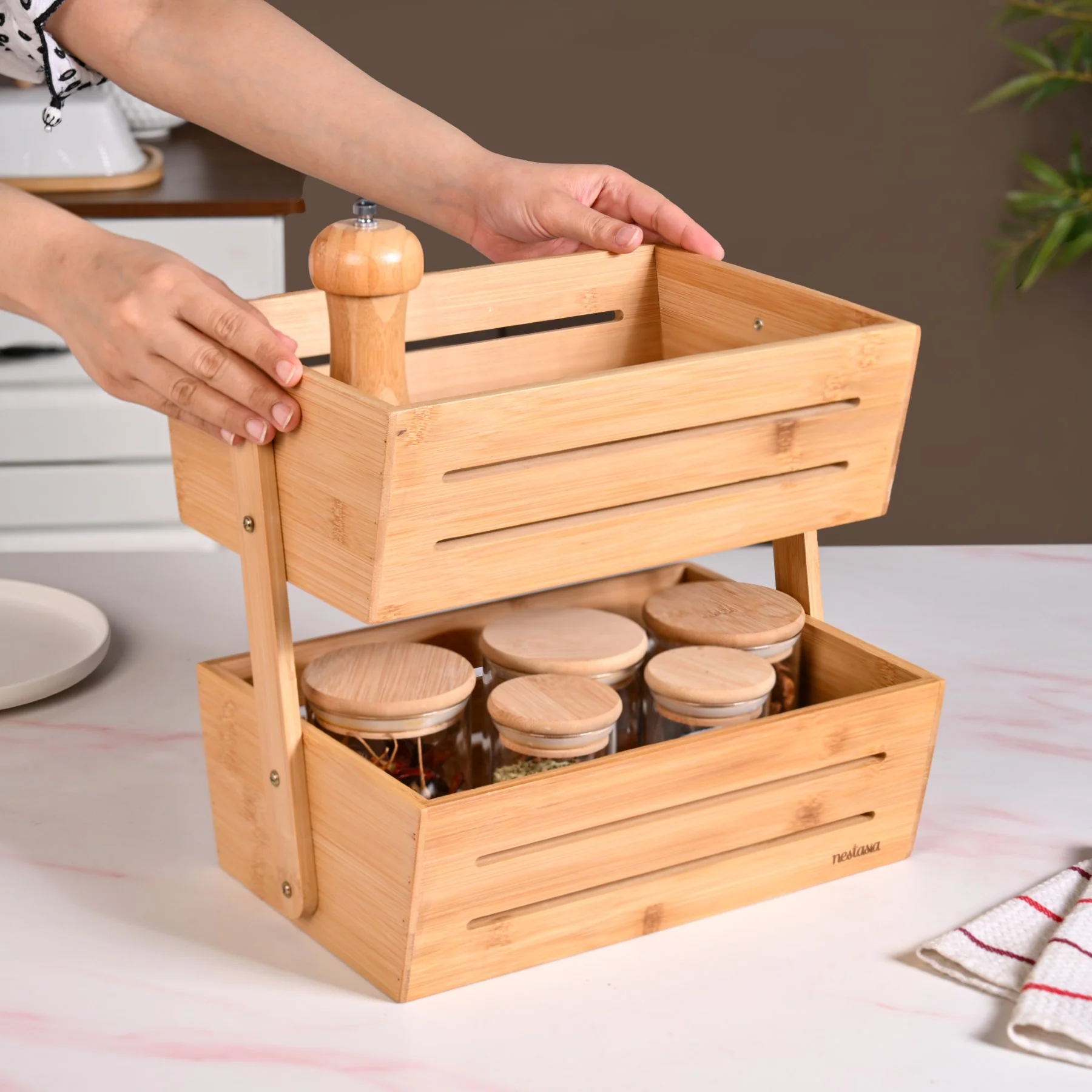 Double Tier Bamboo Storage Basket - Image 3
