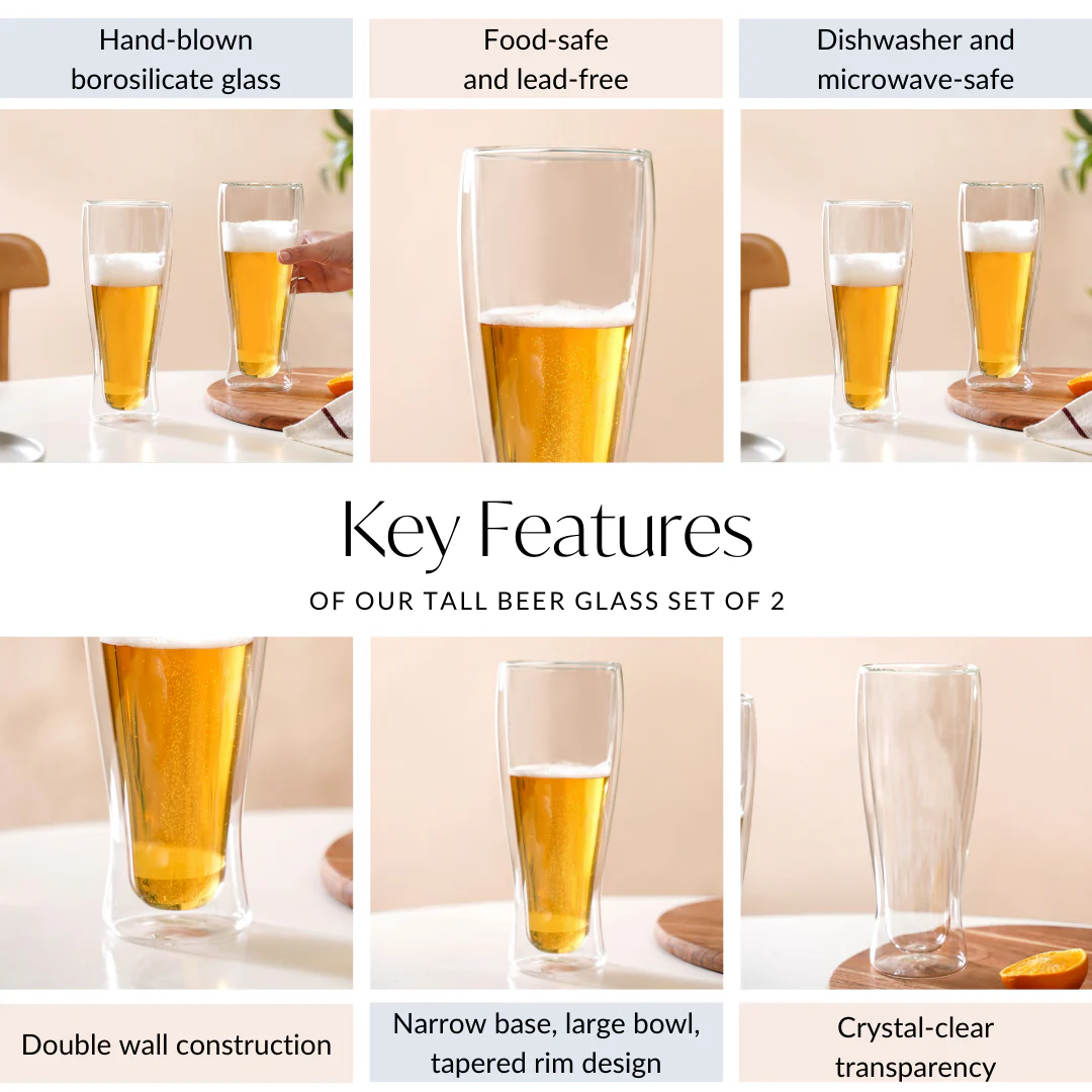 Double Wall Tall Beer Glass Set Of 2 750ml - Image 5