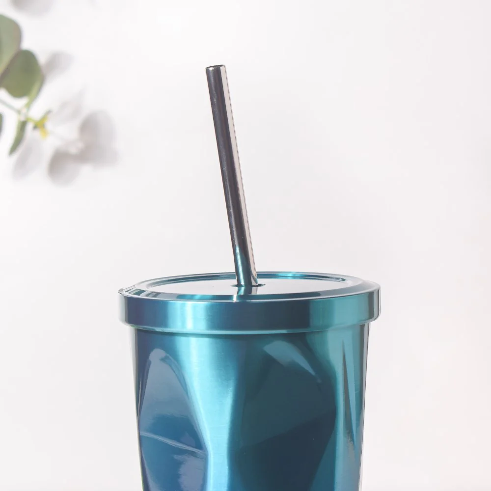 Double Walled Ombre Tumbler With Straw Blue 500ml - Image 4