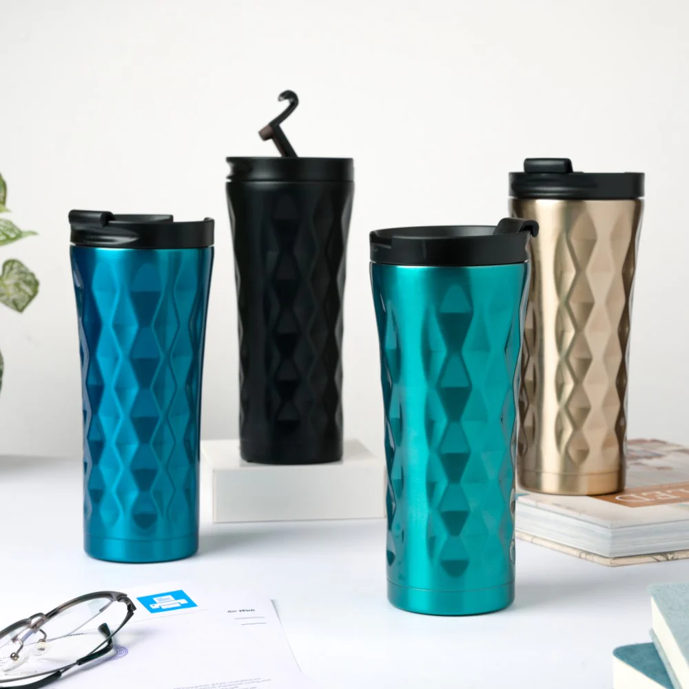 Double Walled Travel Tumbler Blue With Flip Lid 500ml - Image 11