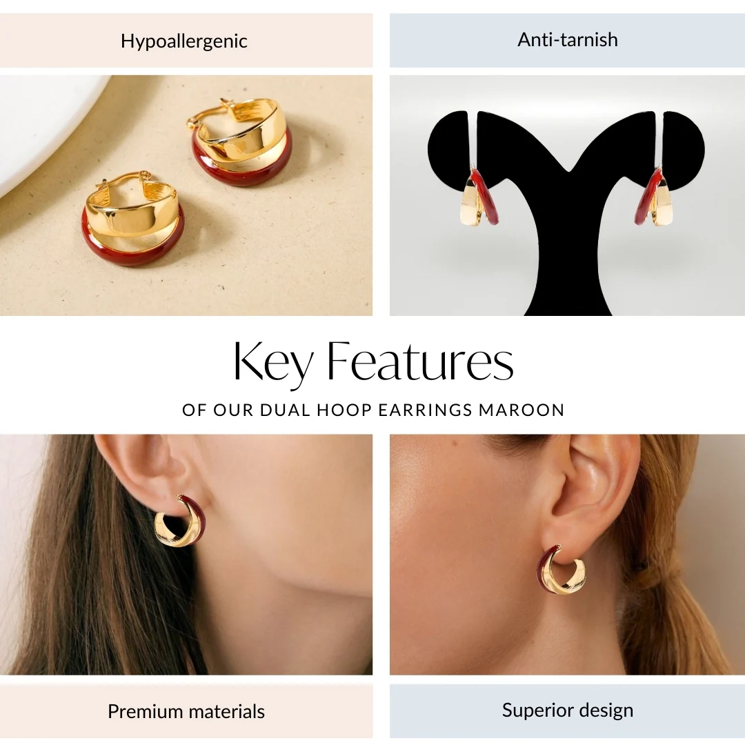 Dual Hoop Earrings Maroon - Image 4