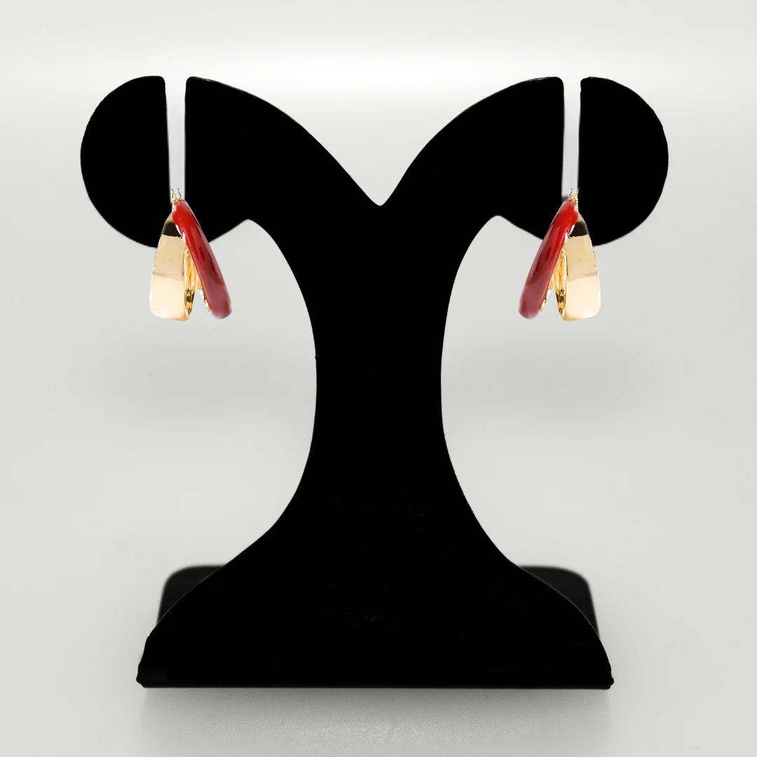 Dual Hoop Earrings Maroon - Image 6
