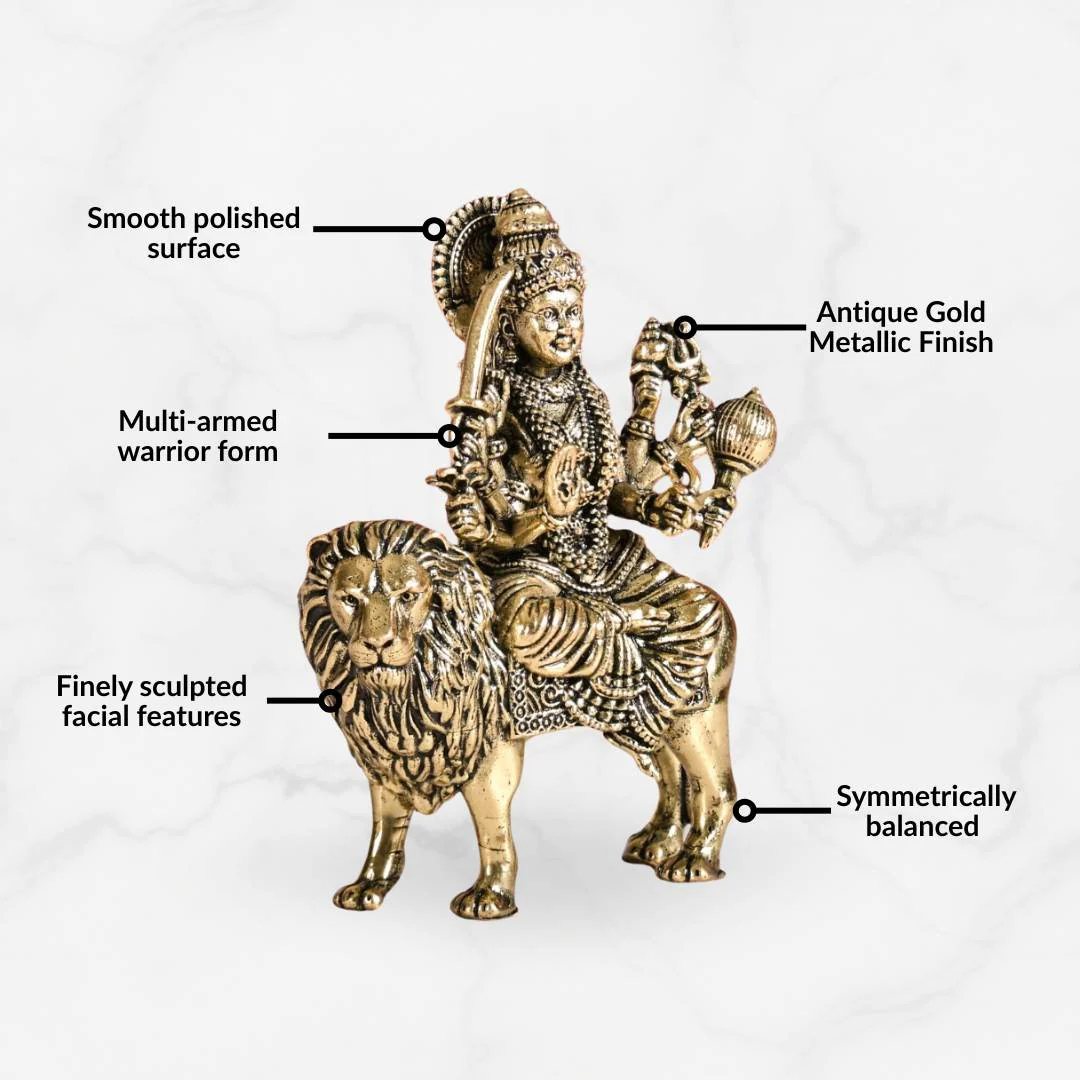 Durga Goddess Pure Brass Idol 7cm - Image 5