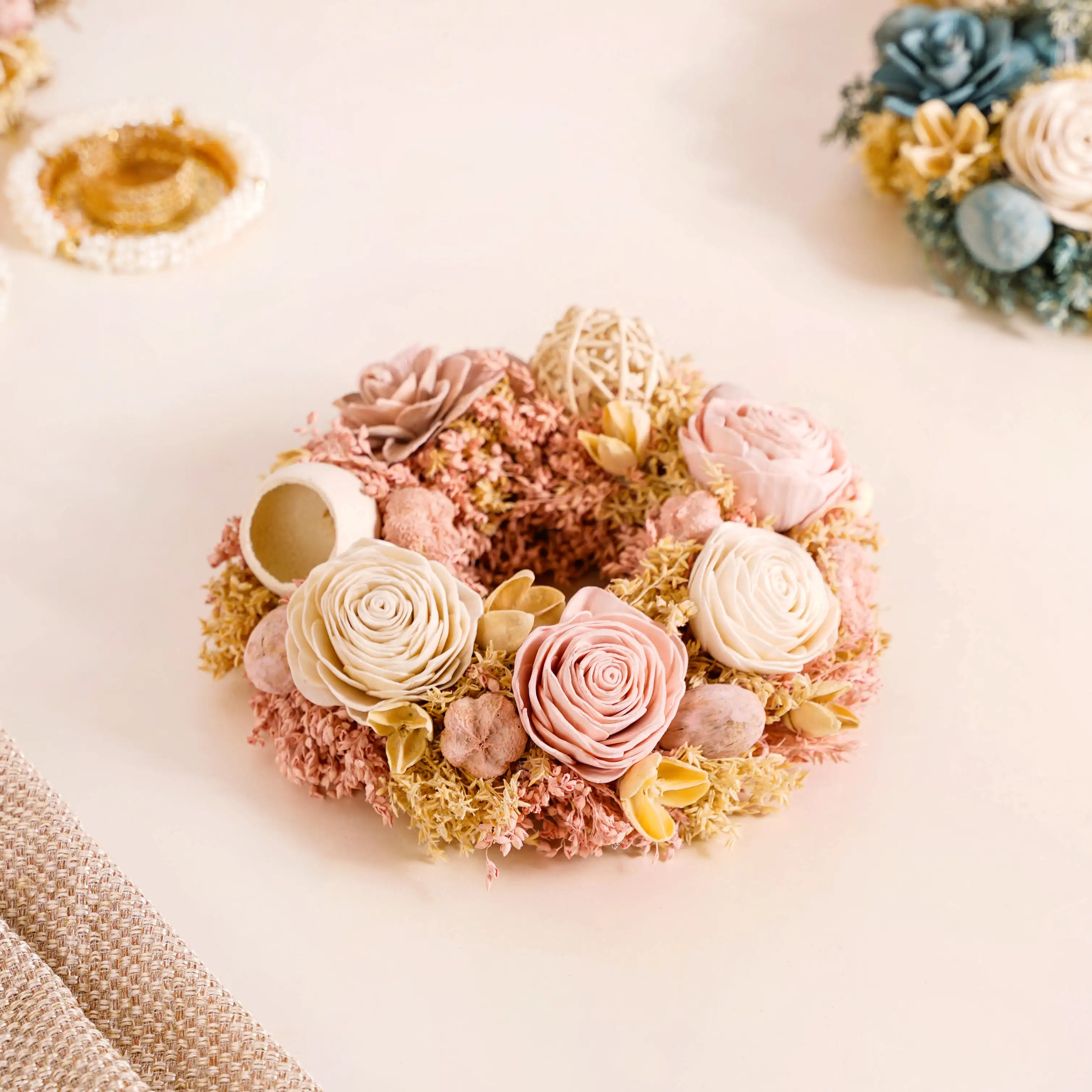 Eco-Friendly Rose Dried Flower Wreath Pink - Image 7