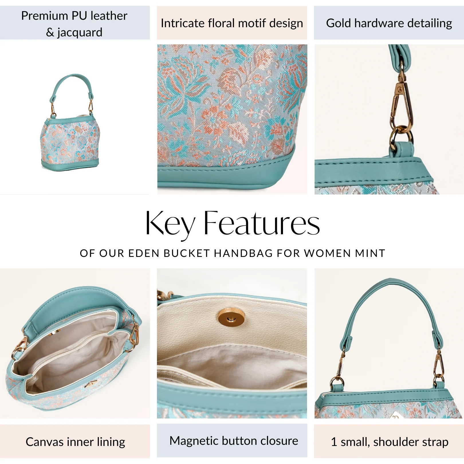 Eden Bucket Handbag For Women Mint - Image 6