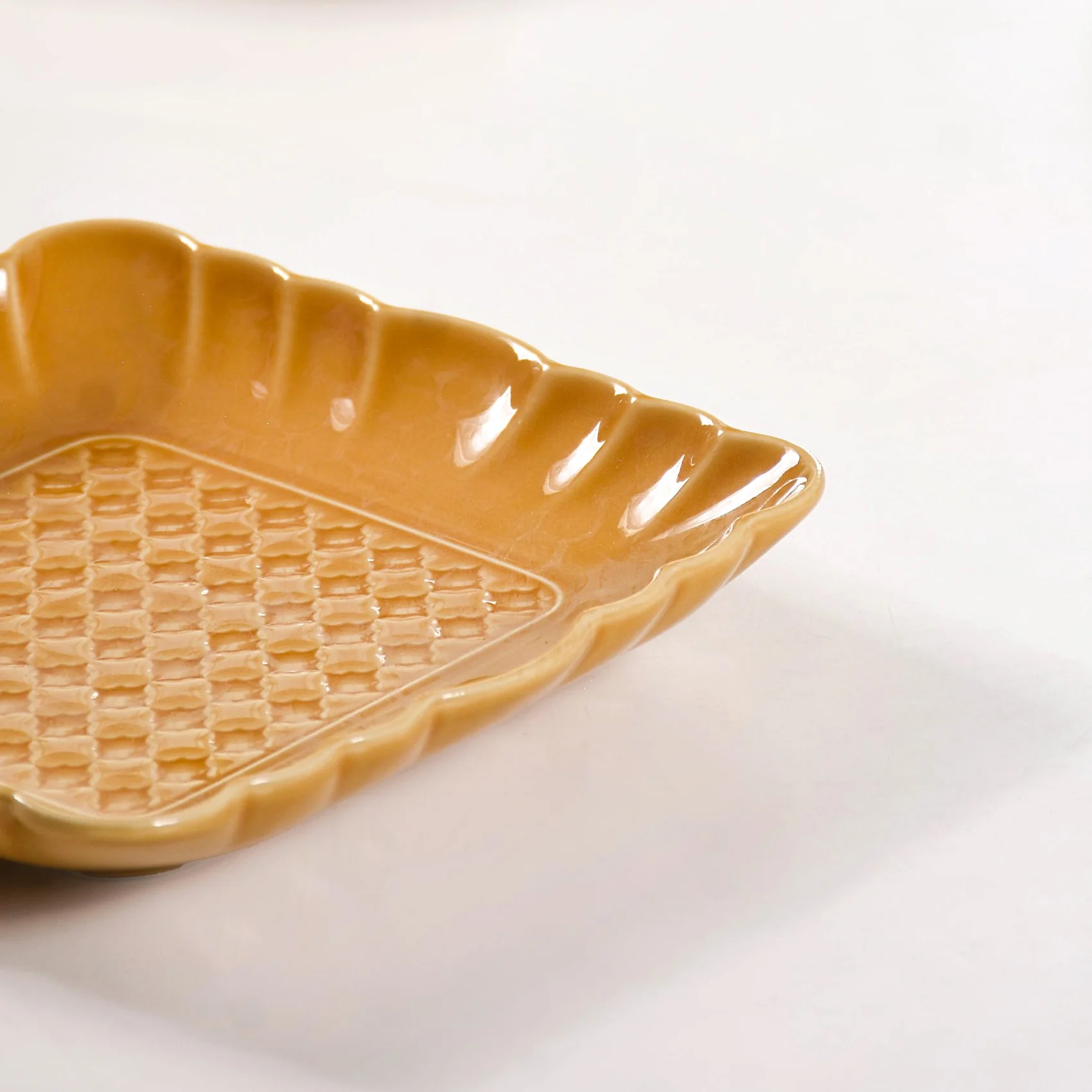 Elegant Scallop Rim Square Platter Set Of 2 Yellow Ochre 8 Inch - Image 3