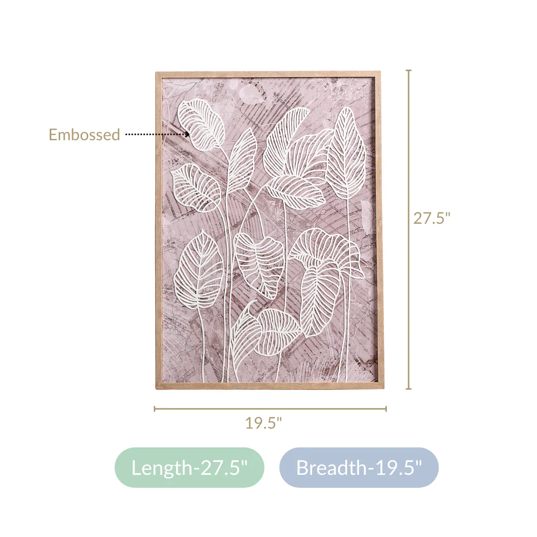 Emboss Leaf Printed Canvas Wall Art 27x19 Inch - Image 5