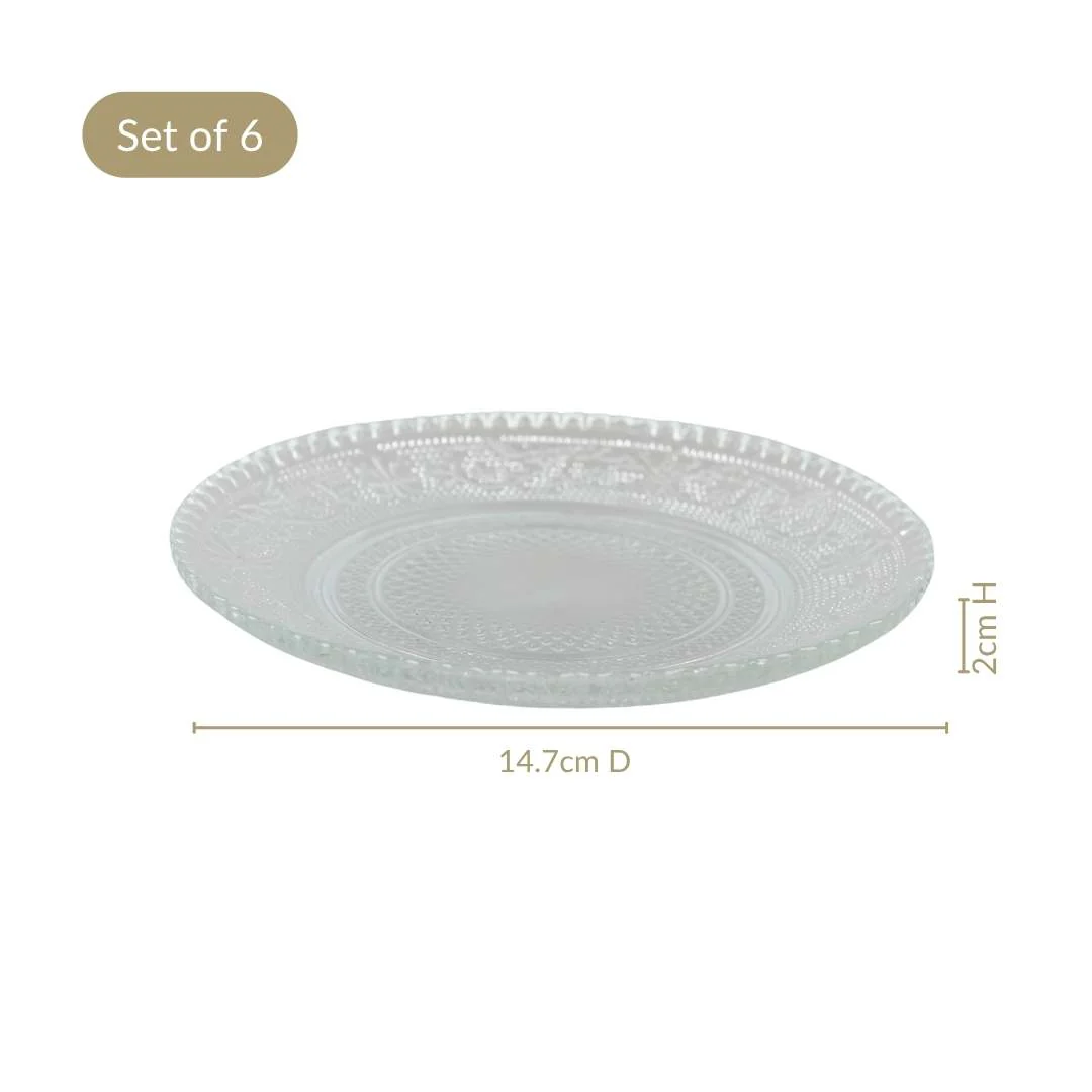 Embossed Glass Dessert Plate Set Of 6 Small 15cm - Image 5