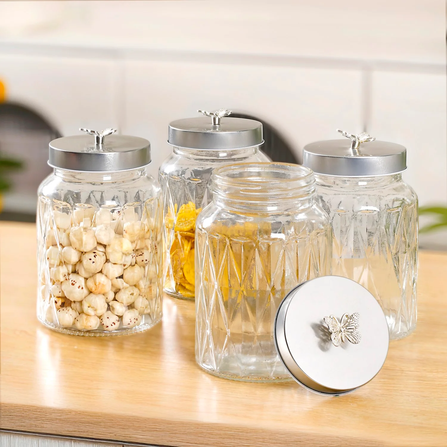 Embossed Jar With Butterfly Accent Knob Set Of 4 1000ml - Image 3