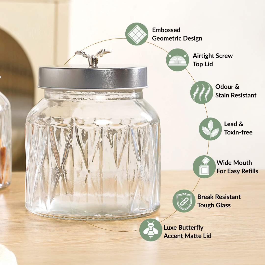 Embossed Jar With Butterfly Lid Set Of 4 700ml - Image 2