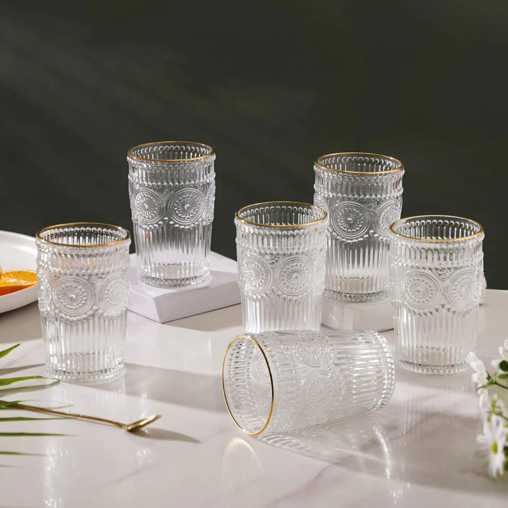 Embossed Large Drinkware Glass Set of 6 350 ml - Image 7