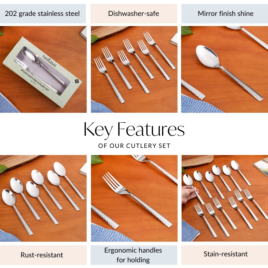 Embossed Stainless Steel Table Spoon And Fork Set Of 12 - Image 4