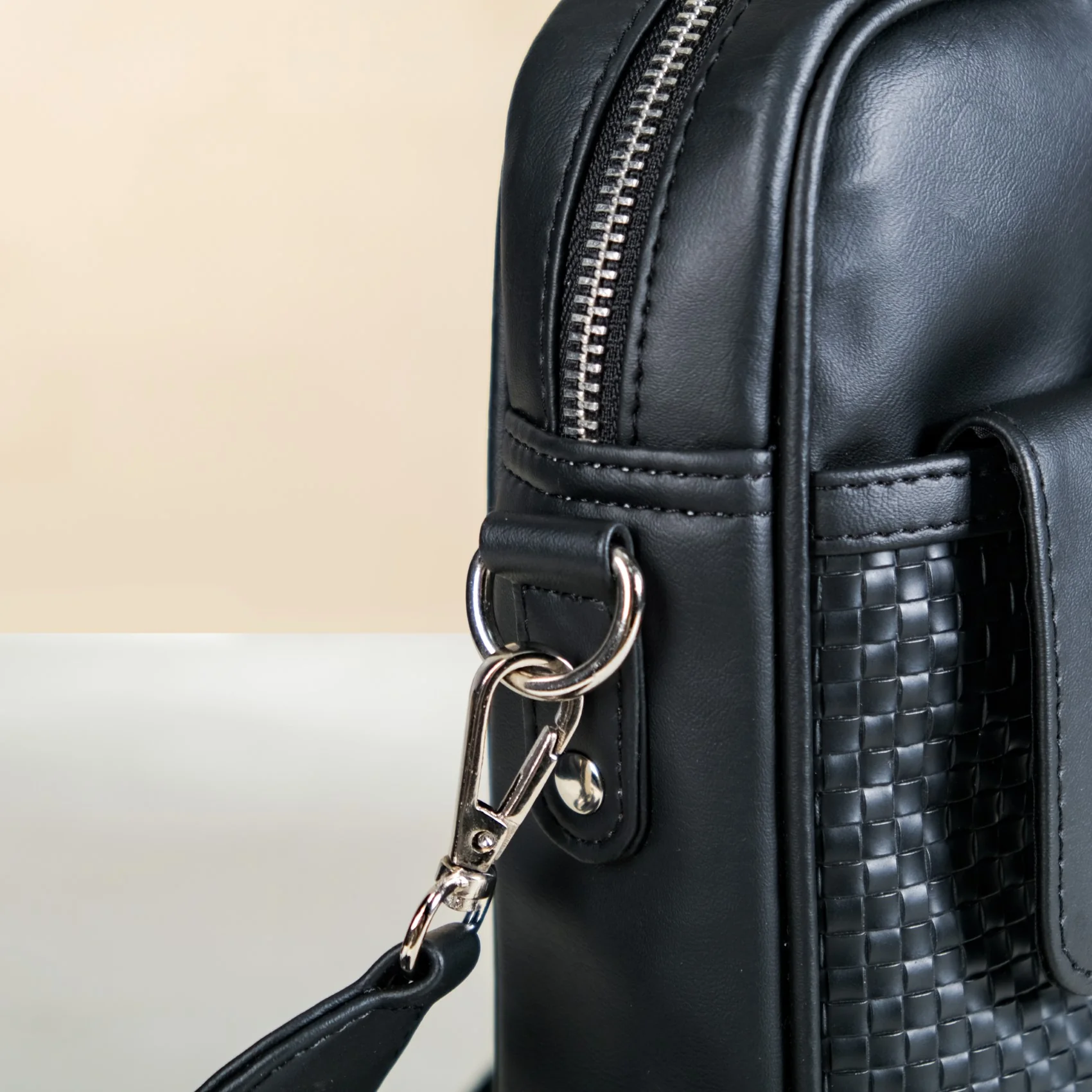 Embossed Vegan Leather Laptop Bag Black - Image 10