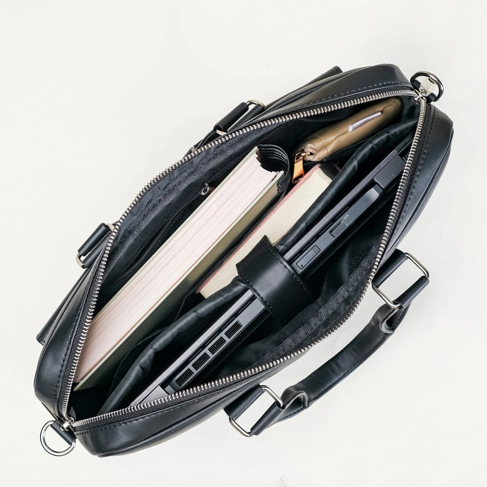 Embossed Vegan Leather Laptop Bag Black - Image 11