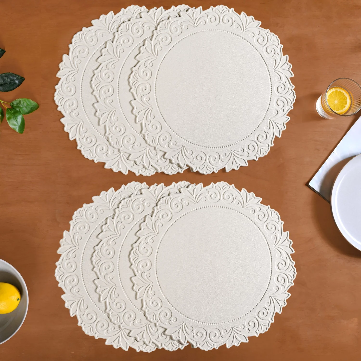 Embossed White Round Placemat Set Of 6 - Image 8