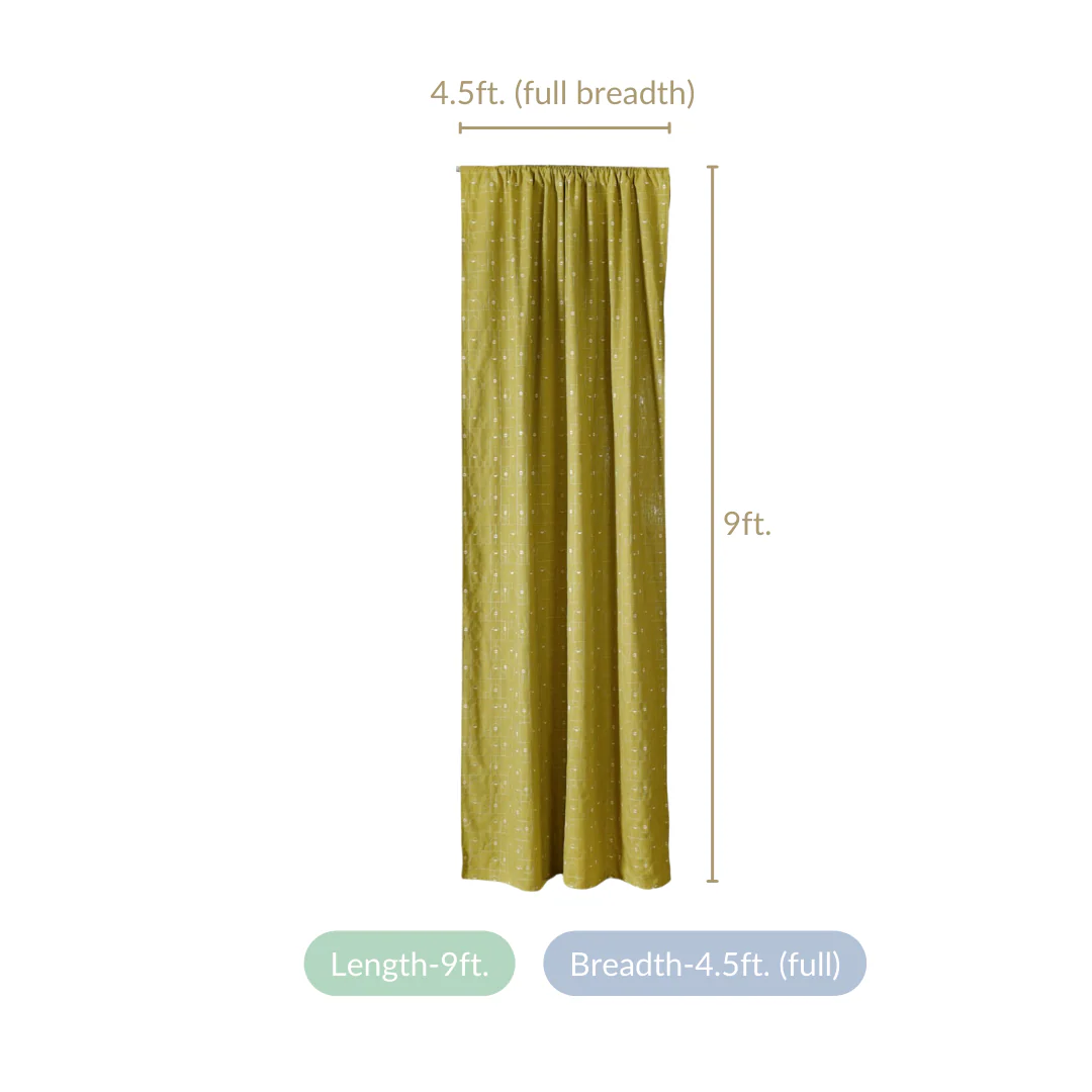 Embroidered Linen Cotton Curtain Set Of 2 Olive Green 108x54 Inch - Image 4
