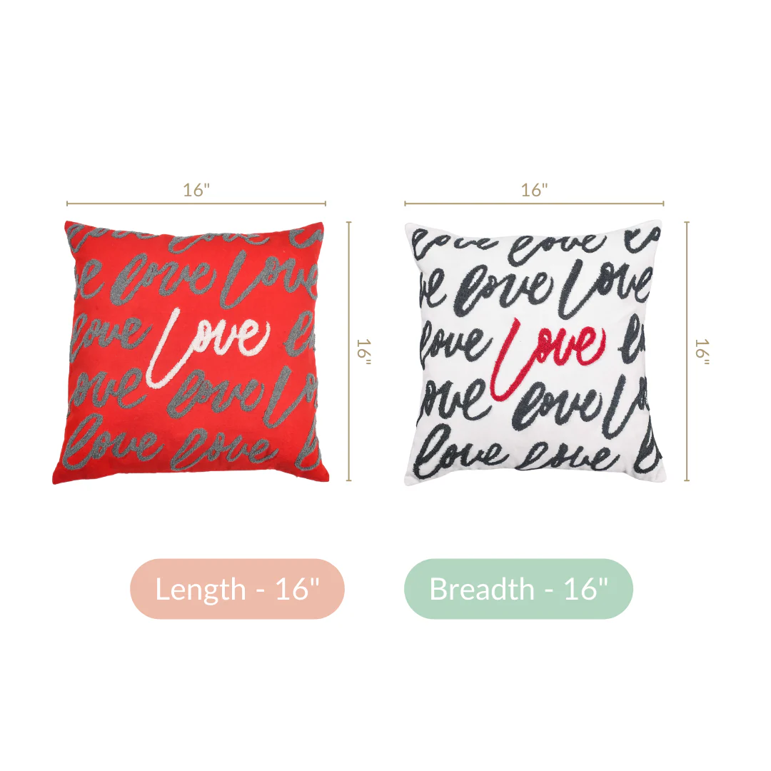 Embroidered Love Cushion Cover Set Of 2 Red White 16x16 Inch - Image 4