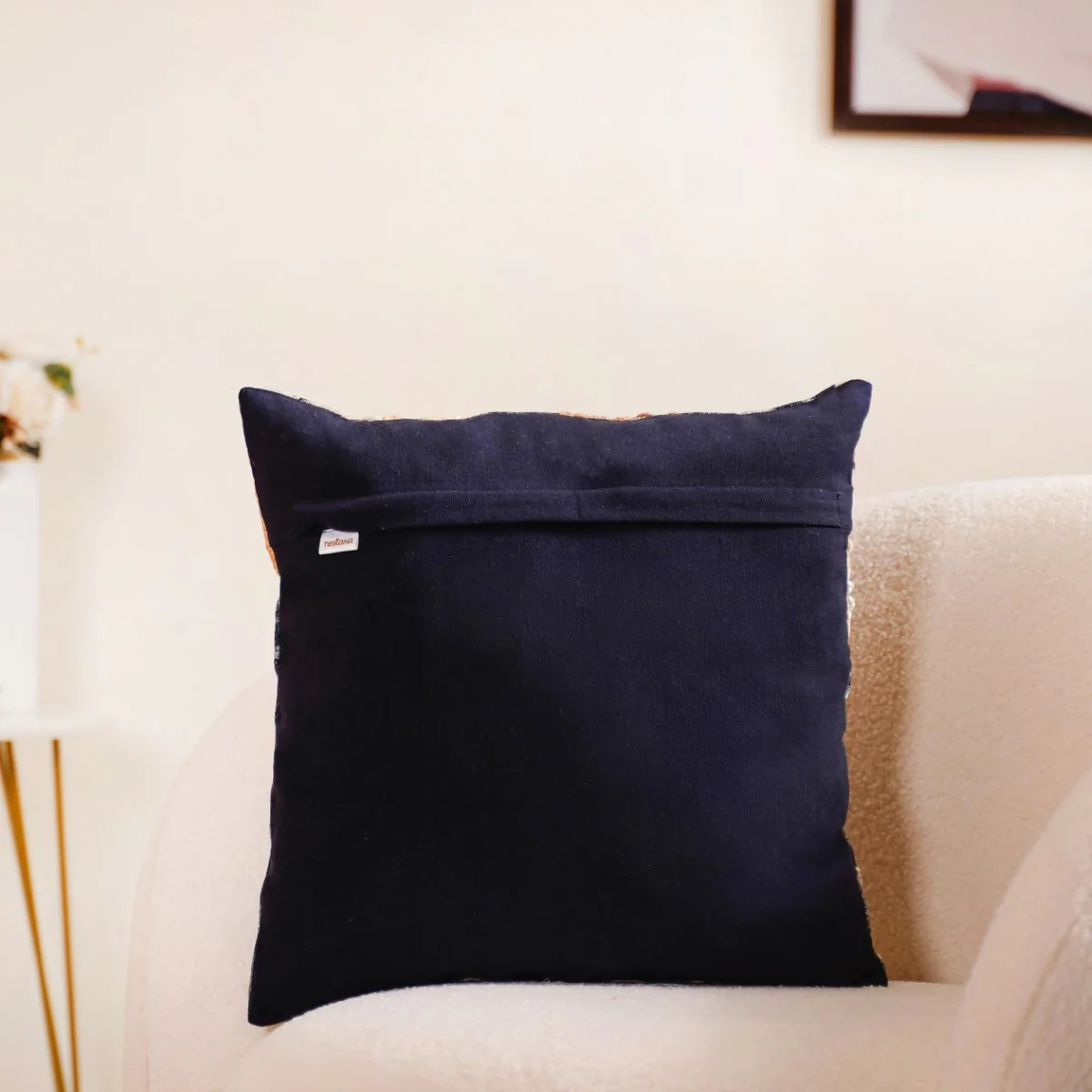 Embroidery on Print Floral Cushion Cover 16x16 Inch - Image 7