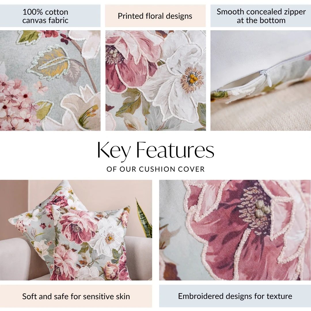 Enchanted Garden Embroidered Cotton Cushion Cover Set Of 2 40x40cm - Image 5