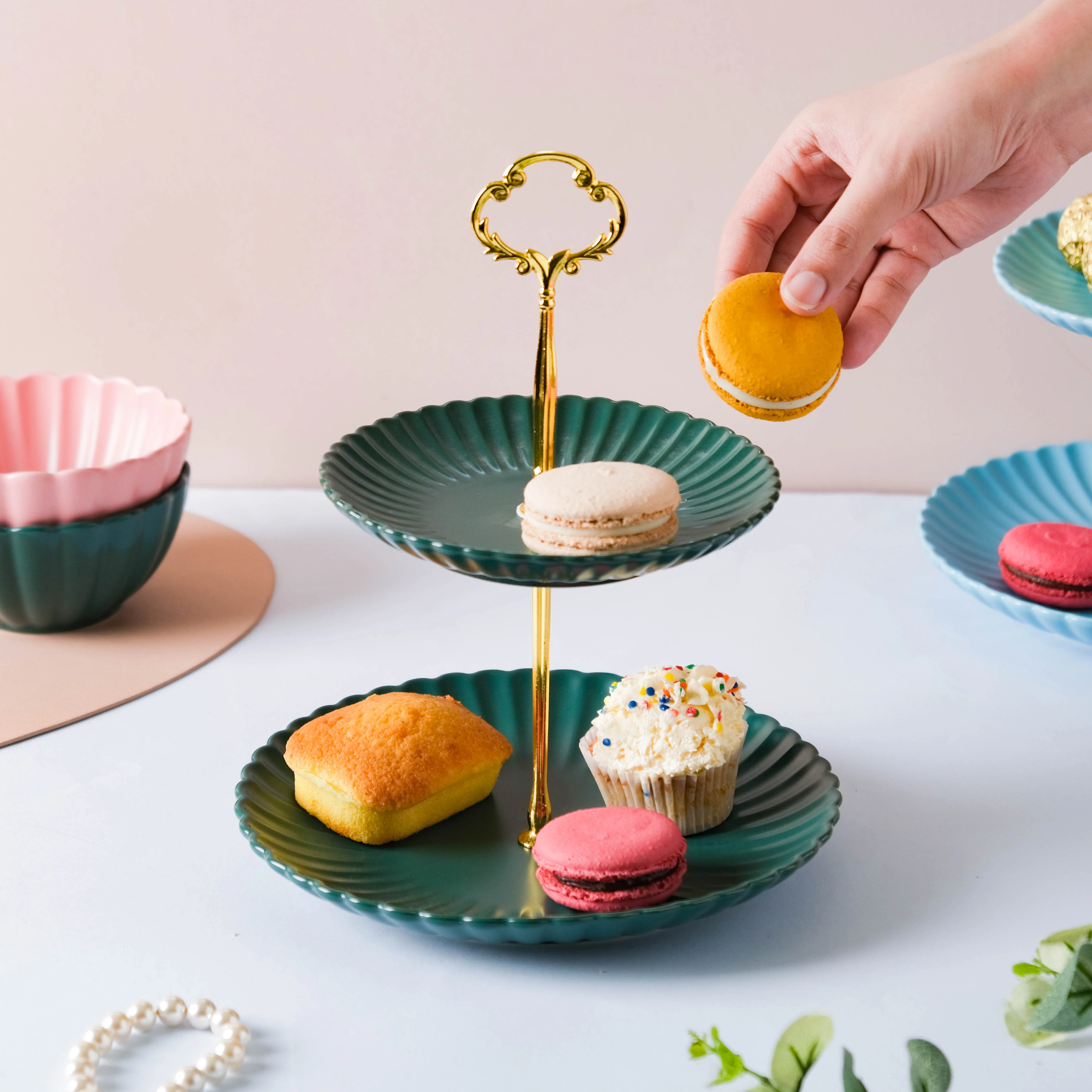 Enchanting Teal 2-tier Cupcake Stand - Image 4