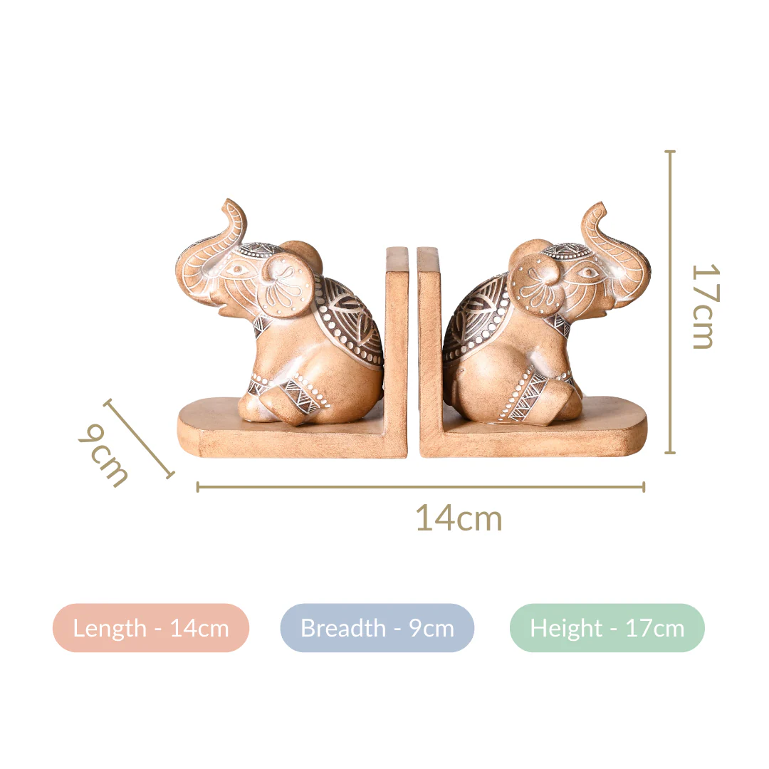 Engraved Elephants Bookends For Home Decor - Image 3