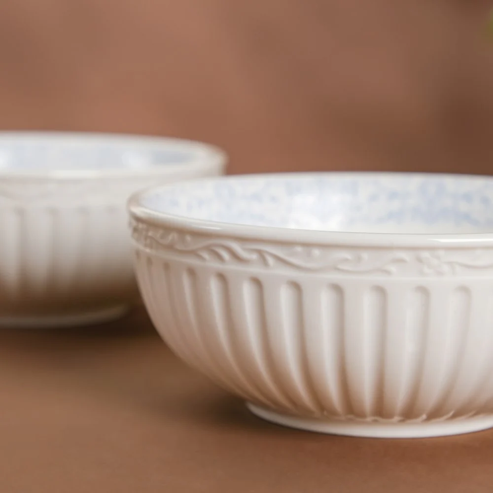 Engraved Rim Ceramic Snack Bowl Blue Set Of 2 - Image 6