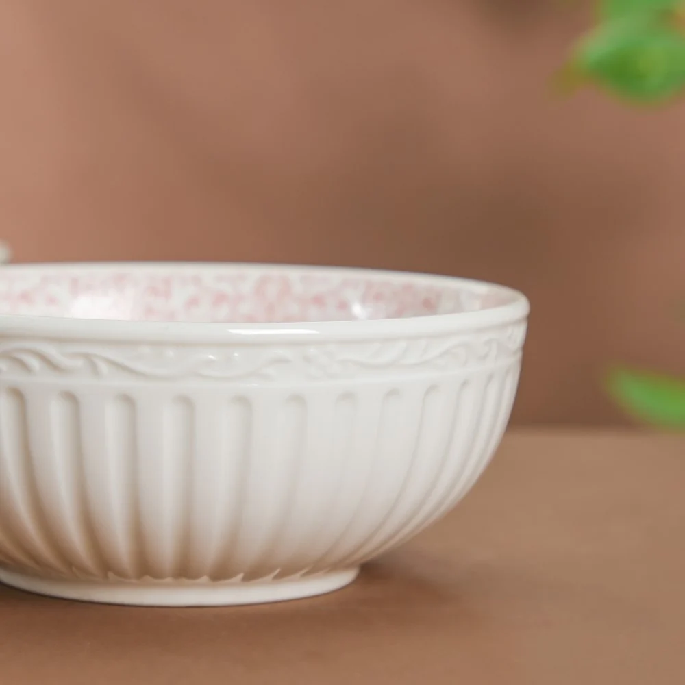 Engraved Rim Ceramic Snack Bowl Pink Set Of 2 - Image 6