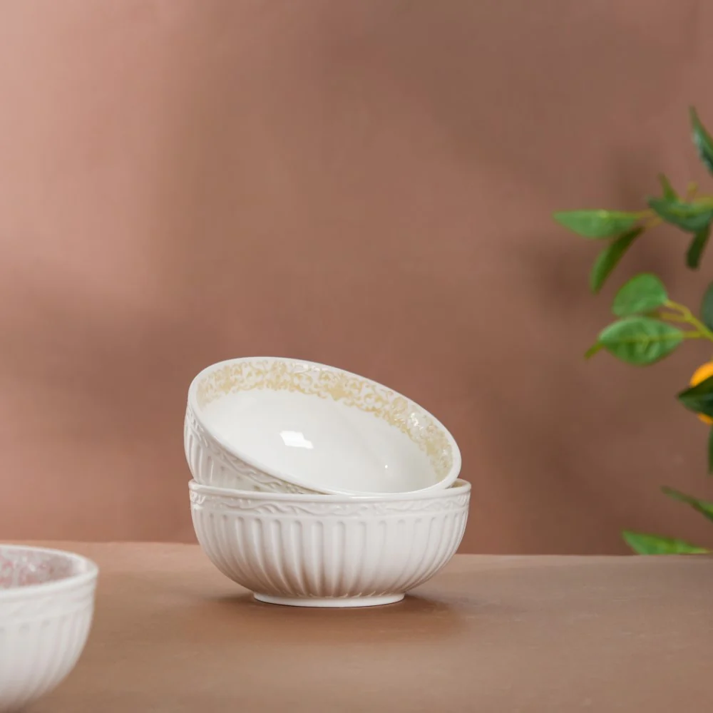 Engraved Rim Ceramic Snack Bowl Yellow Set Of 2 - Image 6