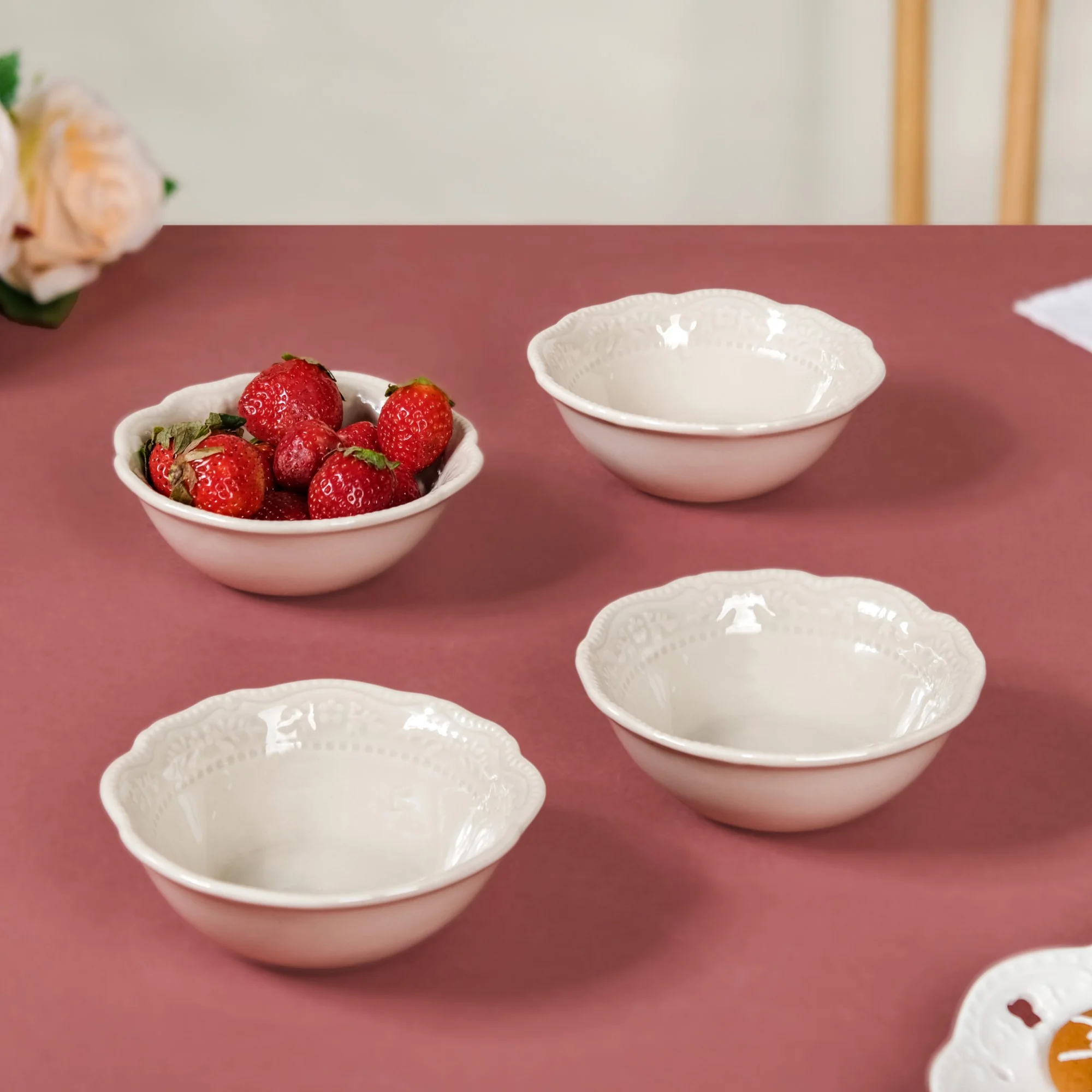 Era Beige Vintage Ceramic Snack Bowl Set Of 4 150ml