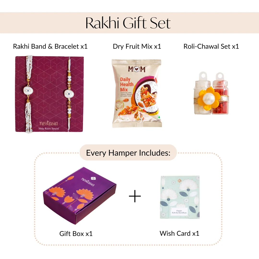 Evil Eye Protection White Rakhi Bracelet Gift Set - Image 4