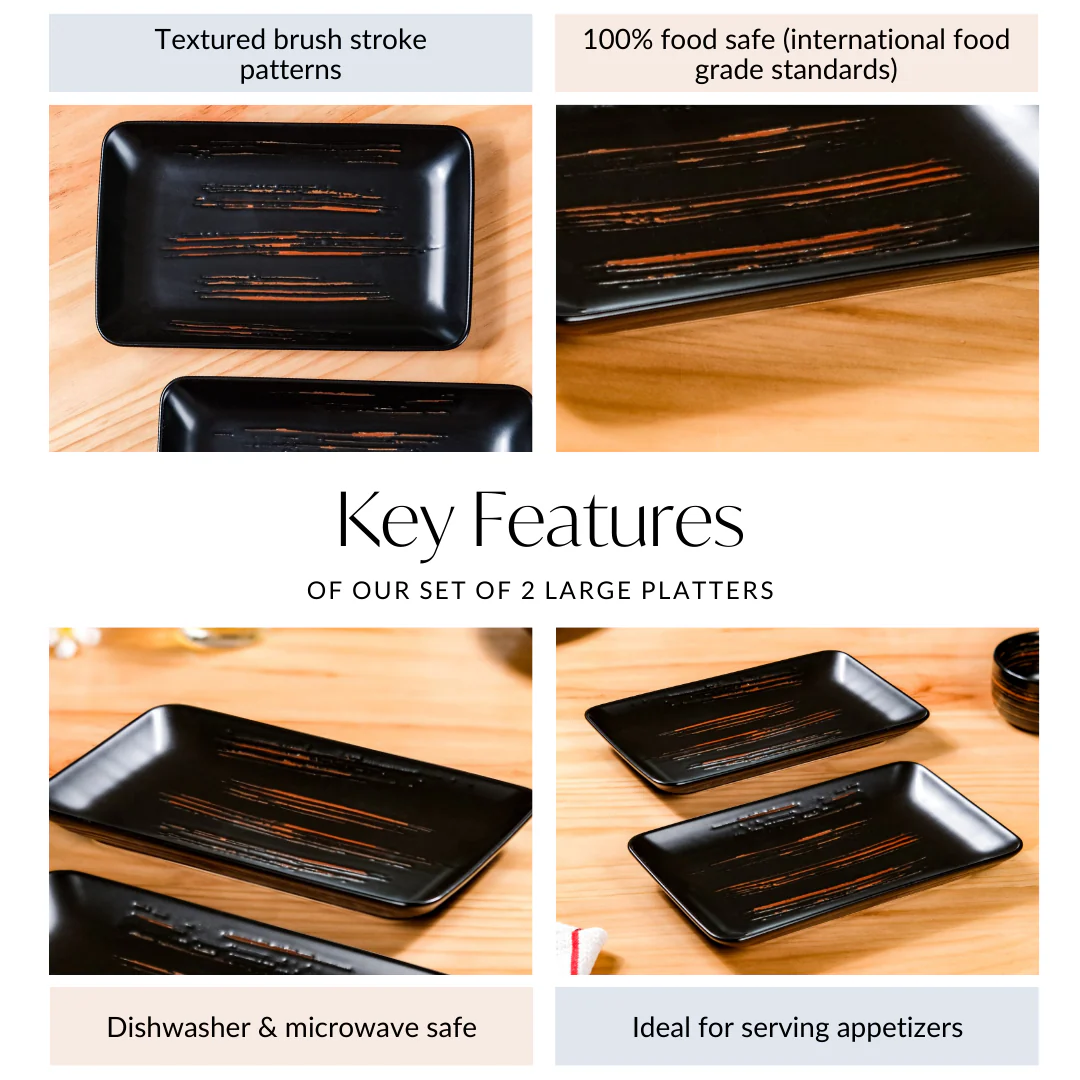 Exotic Brushstroke Platter Large Black Set Of 2 10 Inch - Image 5
