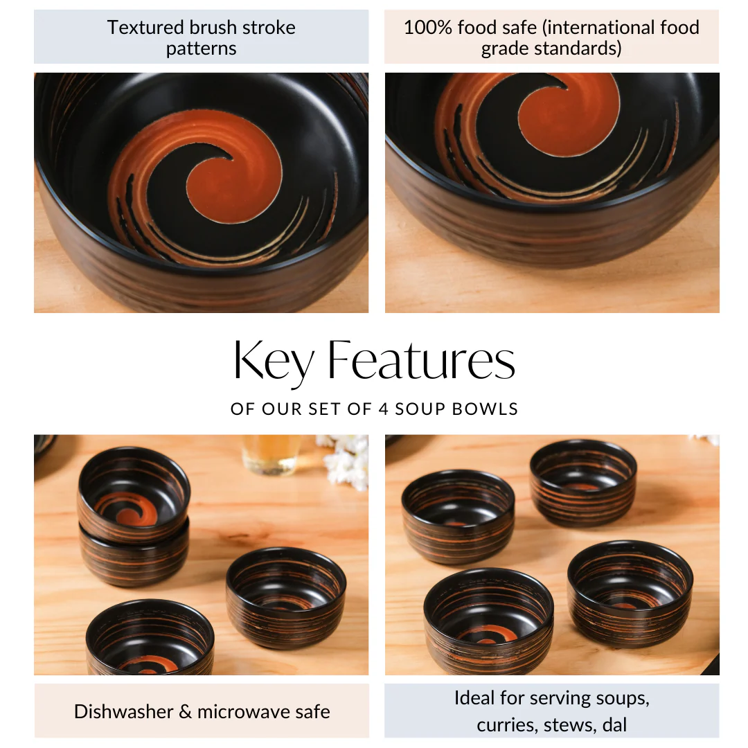 Exotic Ceramic Soup Bowls Black Set Of 4 400ml - Image 5