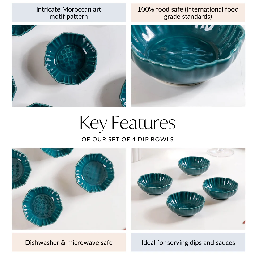 Exquisite Moroccan Scallop Rim Dip Bowls Dark Green Set Of 4 50ml - Image 5