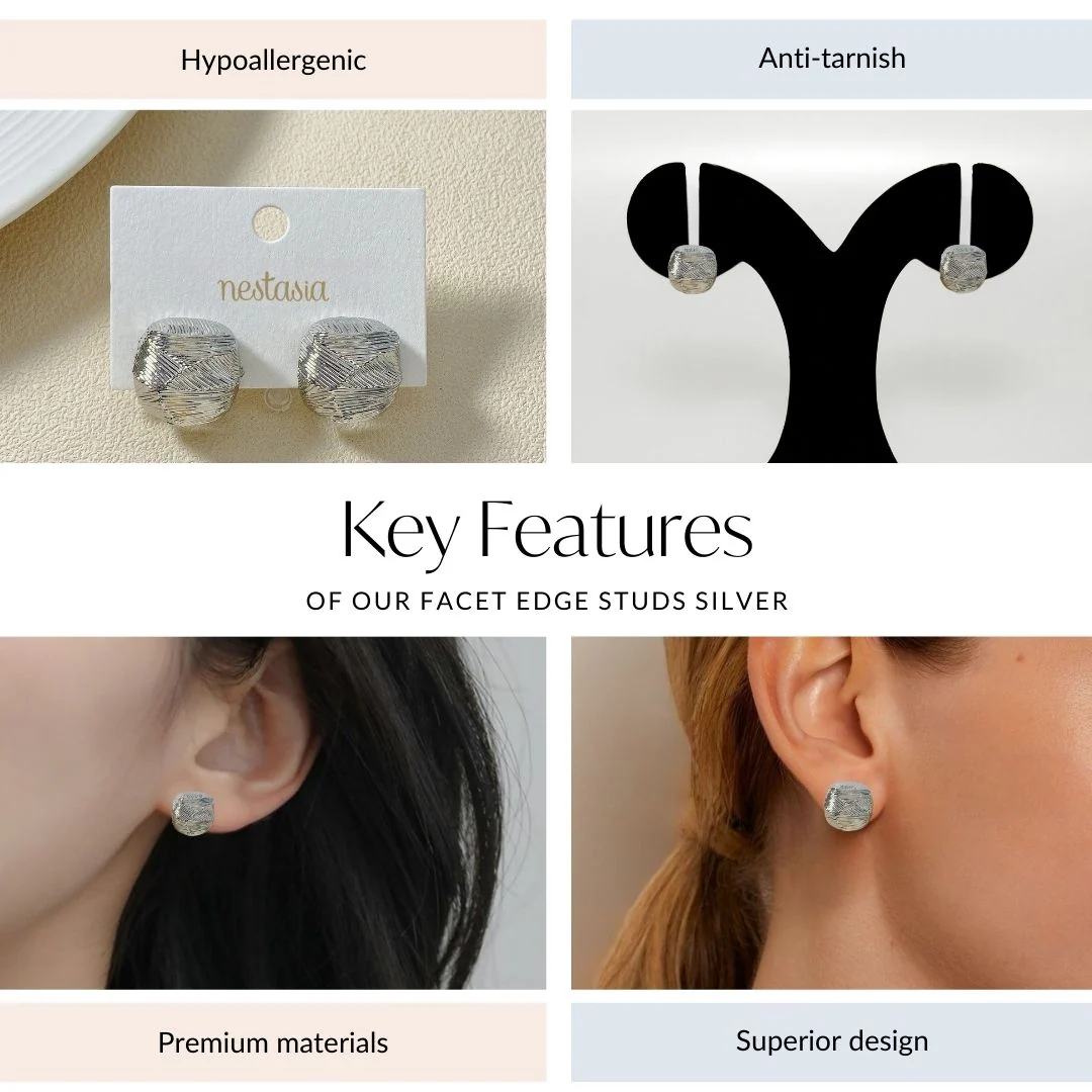 Facet Edge Studs Silver - Image 4