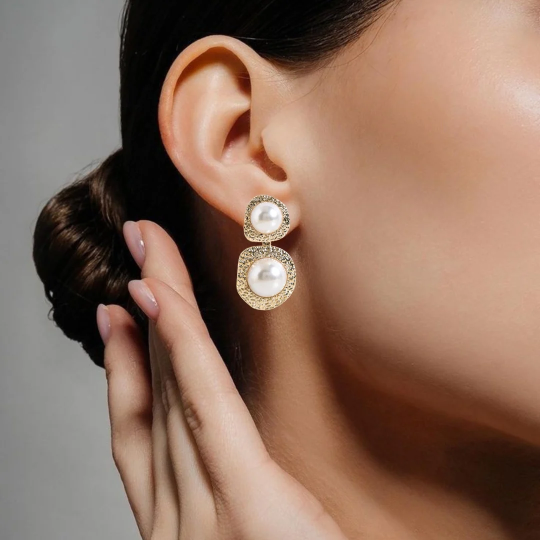 Faded Gold Pearl Danglers - Image 2