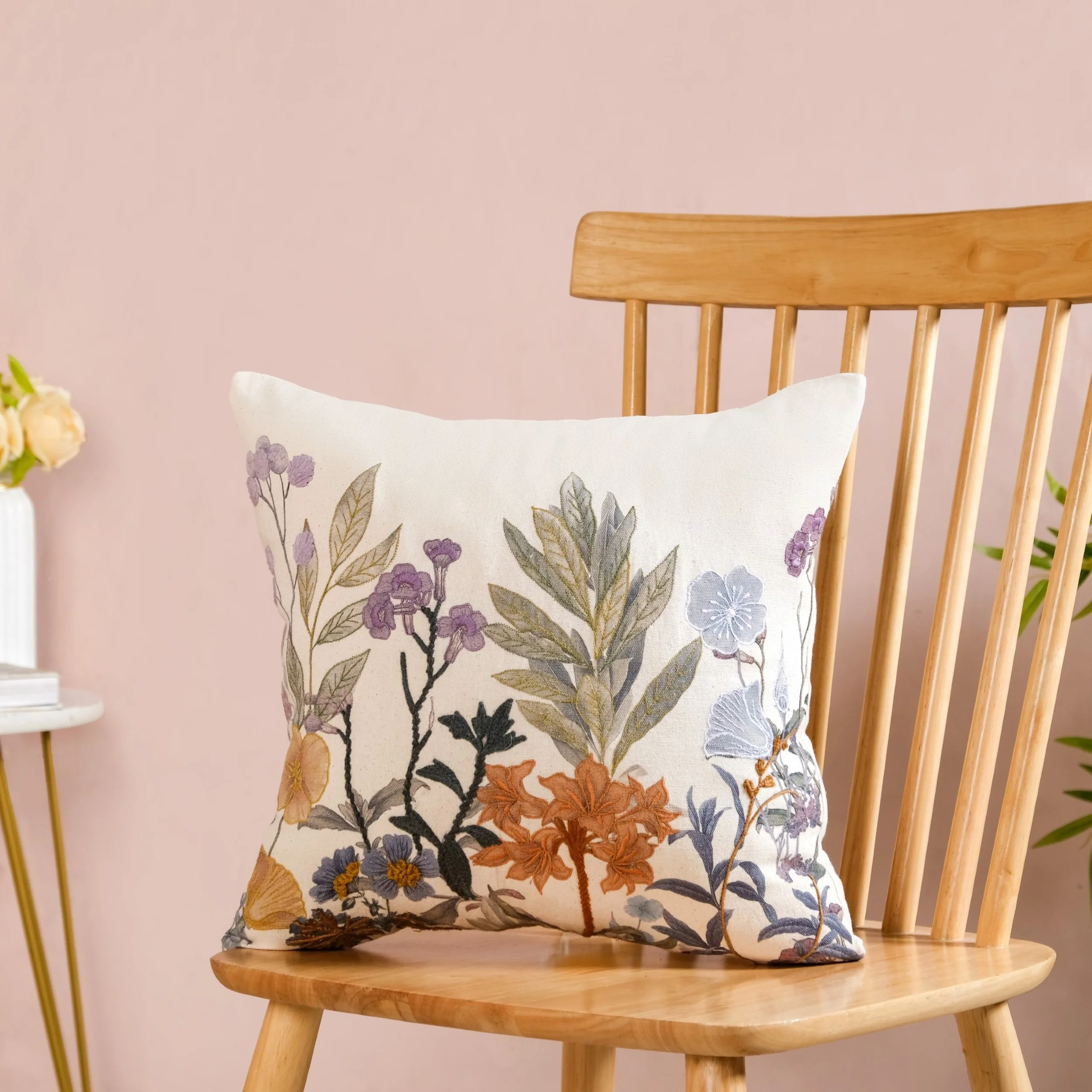 Fairytopia Slub Cotton Embroidered Cushion Cover 40x40cm
