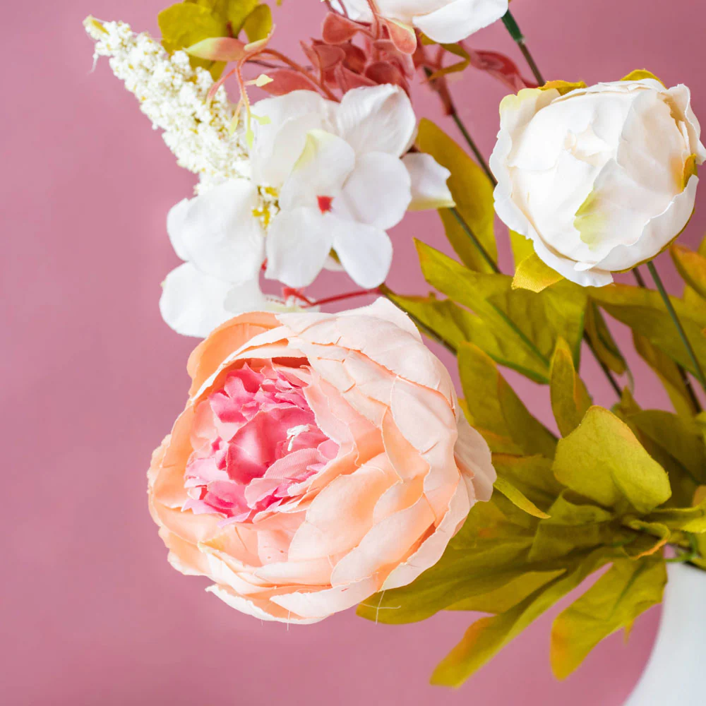 Faux Rose Bouquet Peach And White - Image 3