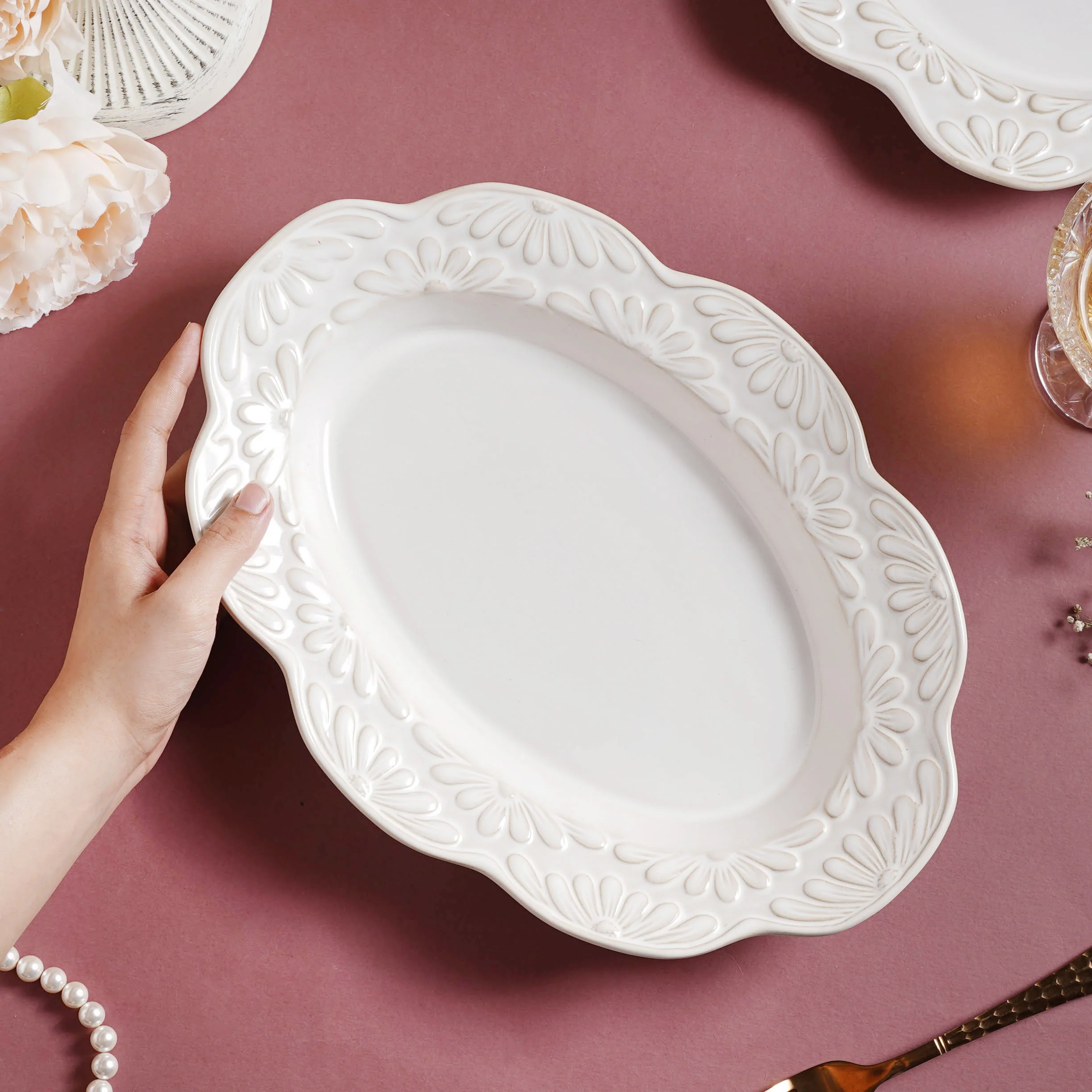 Faye Oval Ceramic Platter 13 Inch - Image 2