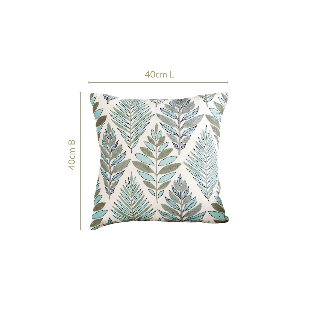 Fern Embroidered Cotton Cushion Cover 50x50cm - Image 3