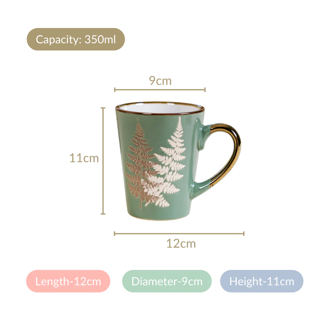 Fern Leaves Coffee Mug Set Of 6 Sage Green 350ml - Image 5