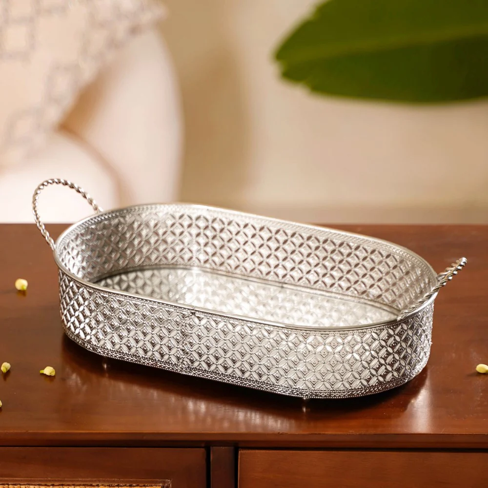 Festive Oval Tray Silver Large